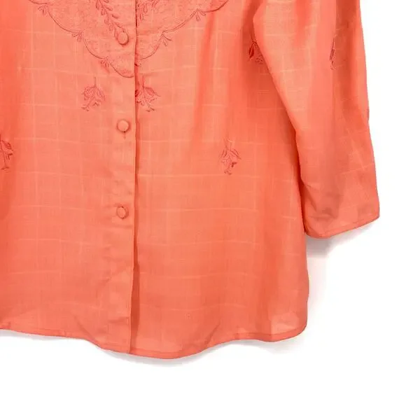 Vintage Coral Embroidered Western Blouse Floral Button Front Womens Size XL - Picture 4 of 4